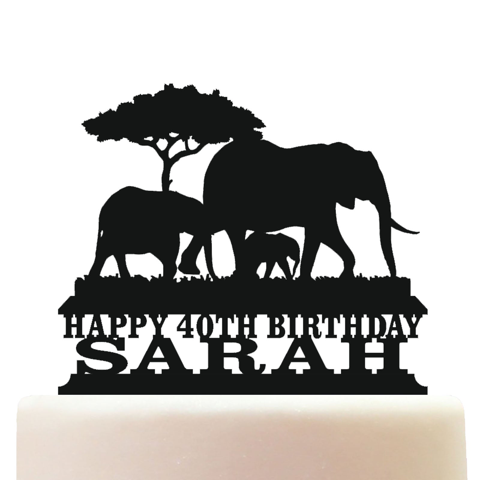 African Elephant Savannah Themed Cake Topper Decorations Personalized Acrylic