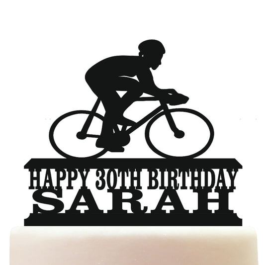 woman road racing cycling cake topper decorations personalized acrylic