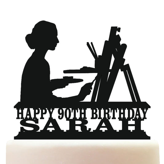 Female Painter Easel Artist Cake Topper Decorations Personalized Acrylic