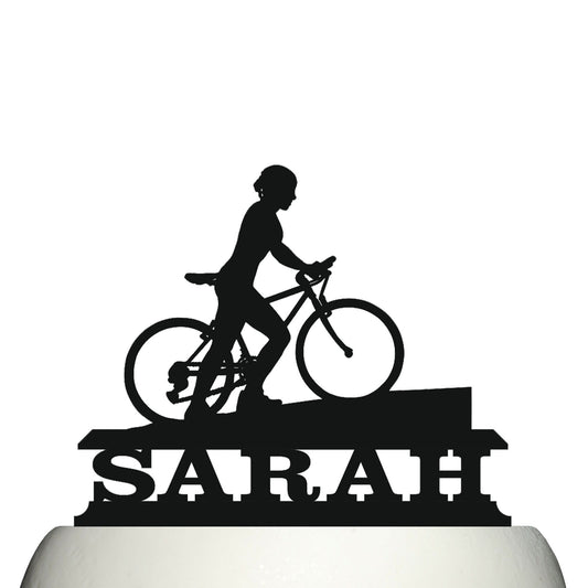 woman racer cycling cake topper decorations personalized acrylic