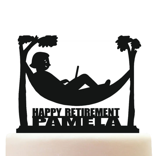 Woman On Hammock Beachside Retirement Cake Topper Decorations Personalized Acrylic