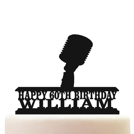 Microphone Vintage Cake Topper Decorations Personalized Acrylic